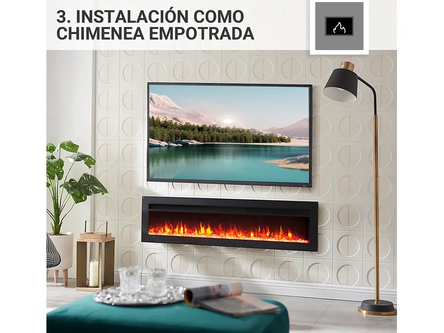 Hot Lareira elétrica BALDERIA Agnes 50 - 3 em 1, lareira de chão, de parede ou embutida Preto