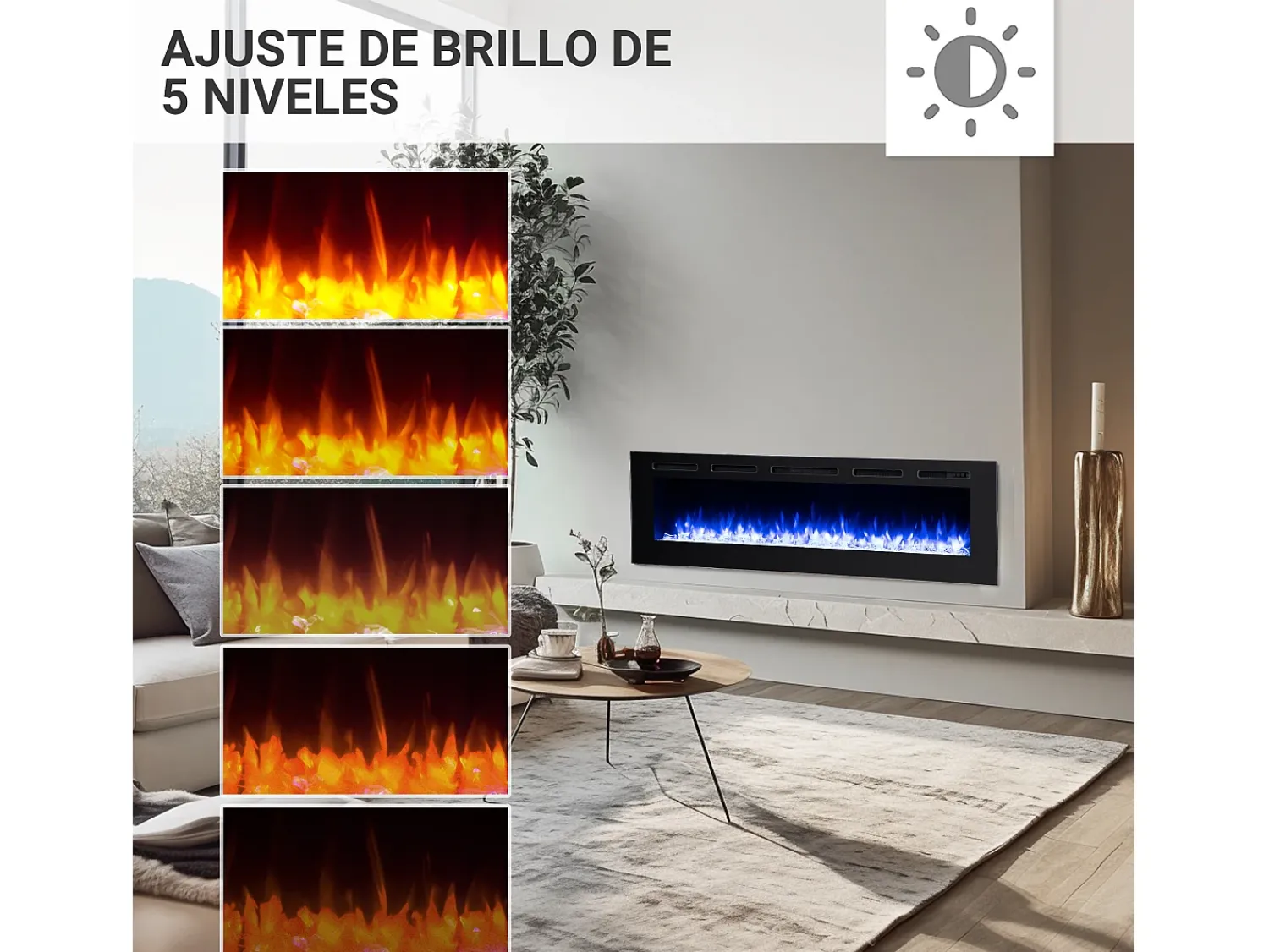 Lareira* Lareira elétrica BALDERIA Fiamma 68 - Lareira embutida, aquecimento 2000 W - Preto
