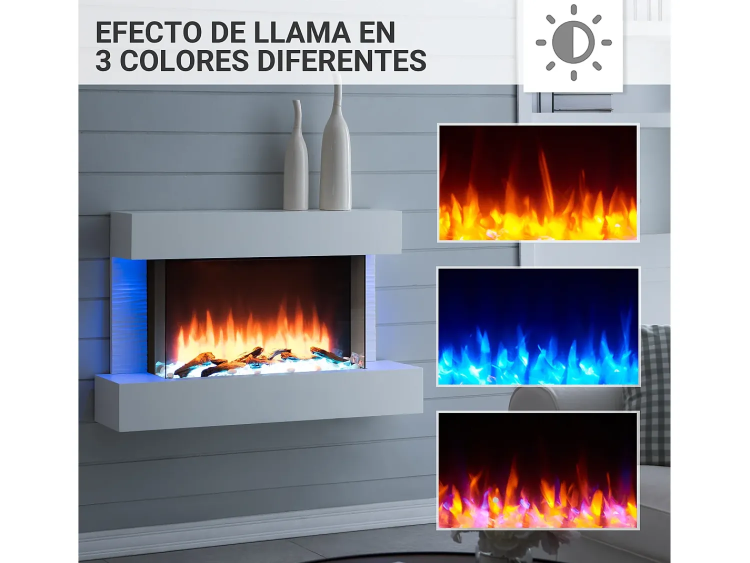 Lareira* Lareira elétrica BALDERIA Aidan, lareira elétrica de parede, 2000 W - Branca Branco