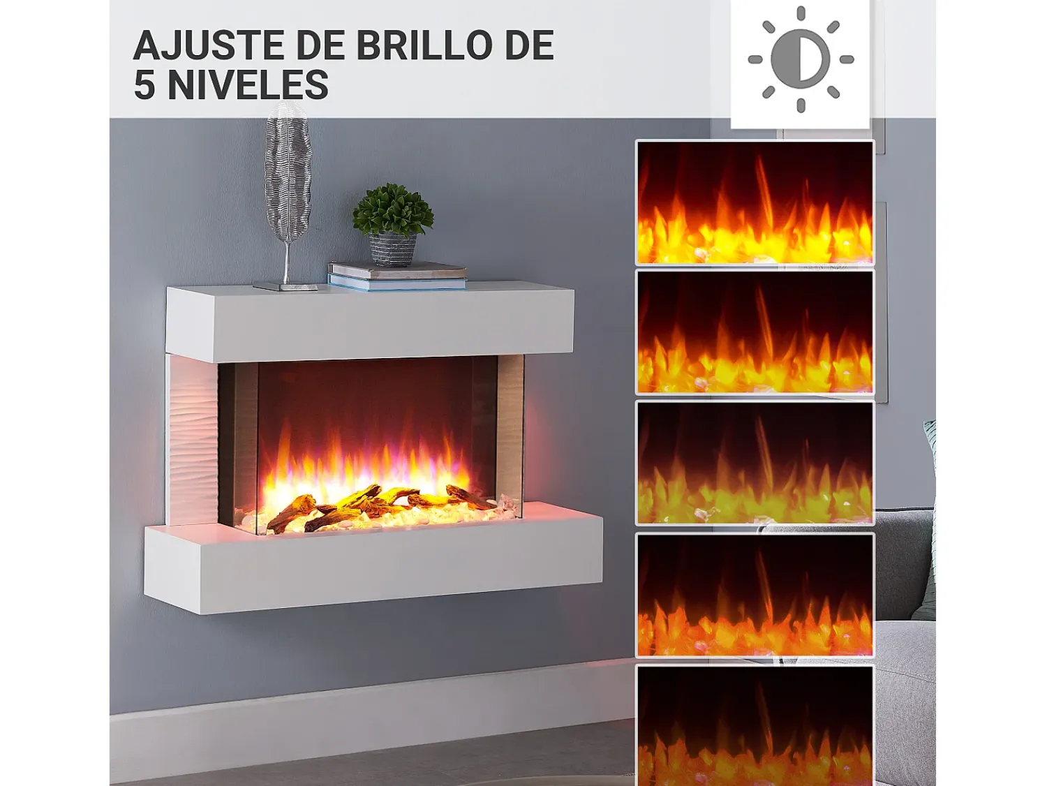 Lareira* Lareira elétrica BALDERIA Aidan, lareira elétrica de parede, 2000 W - Branca Branco