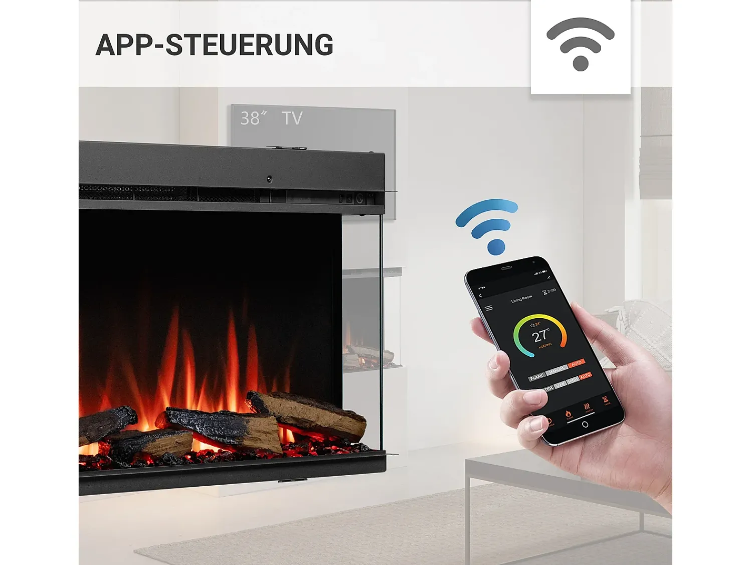 Lareira elétrica BALDERIA Athena smart 72 - Lareira embutida - Preta^ Lareira