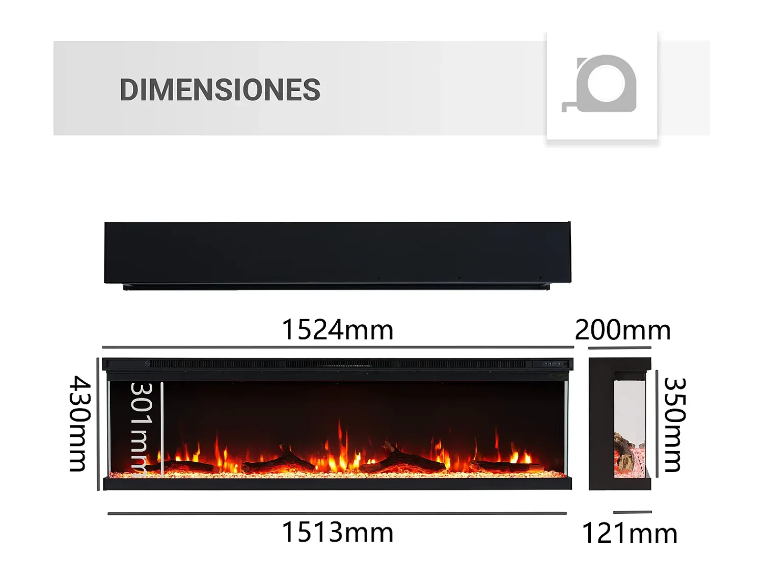 Lareira| Lareira elétrica BALDERIA pure Orson 60 - Lareira de parede/embutida - Preto