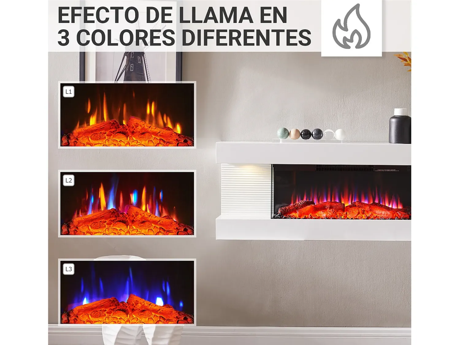 Lareira elétrica BALDERIA Lumina - Lareira de parede - Branca^ Lareira
