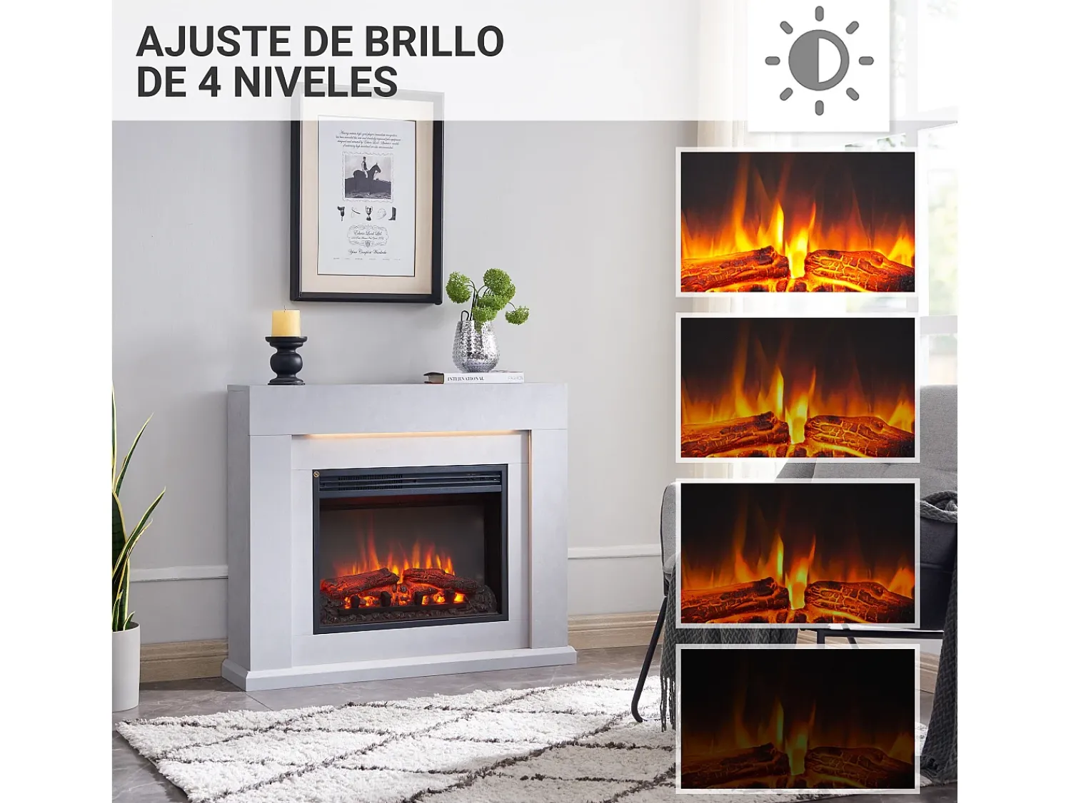 Lareira| Lareira elétrica BALDERIA Apollon - Lareira com aquecimento - Aspecto betão Cinzento