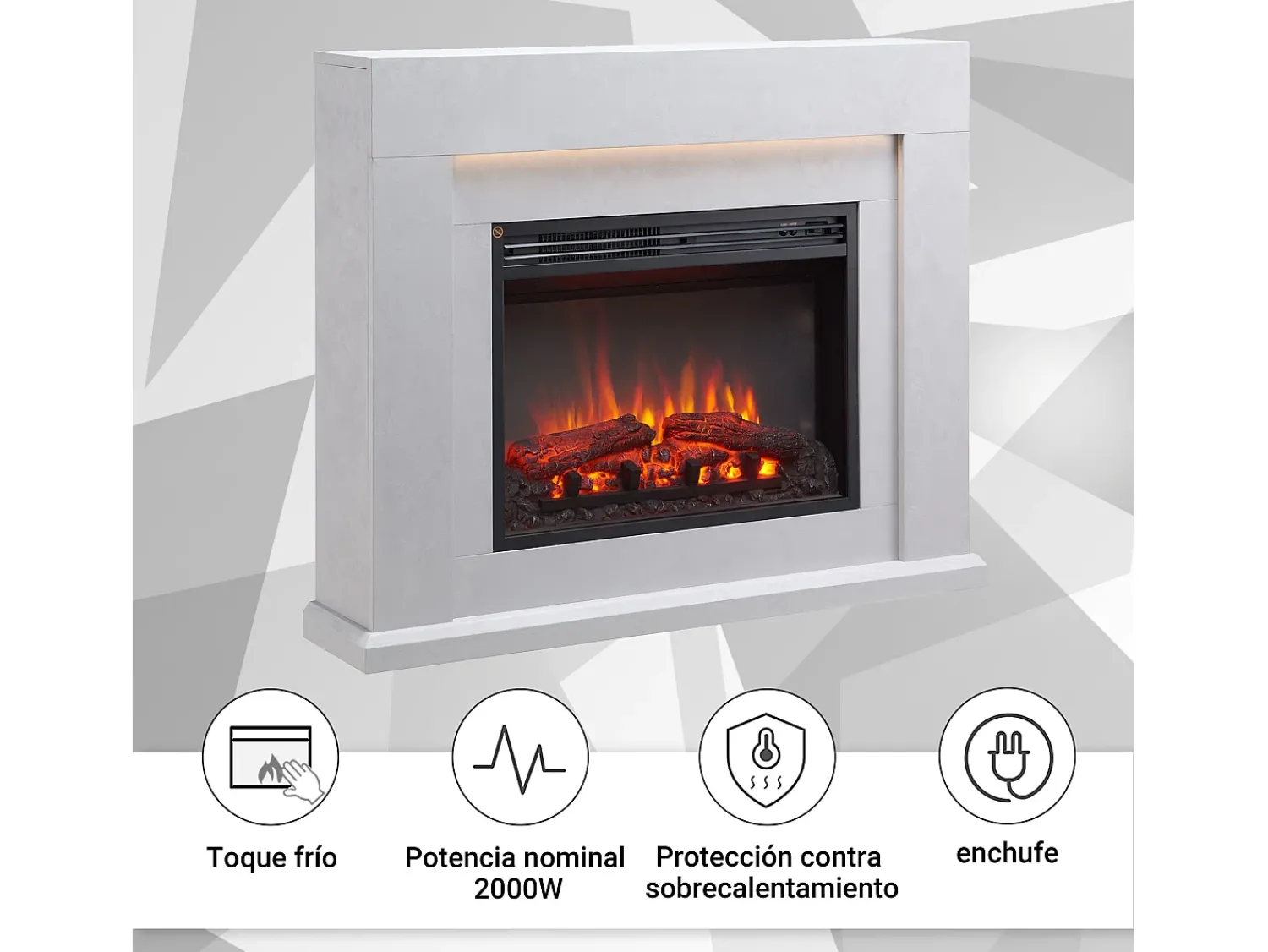 Lareira| Lareira elétrica BALDERIA Apollon - Lareira com aquecimento - Aspecto betão Cinzento