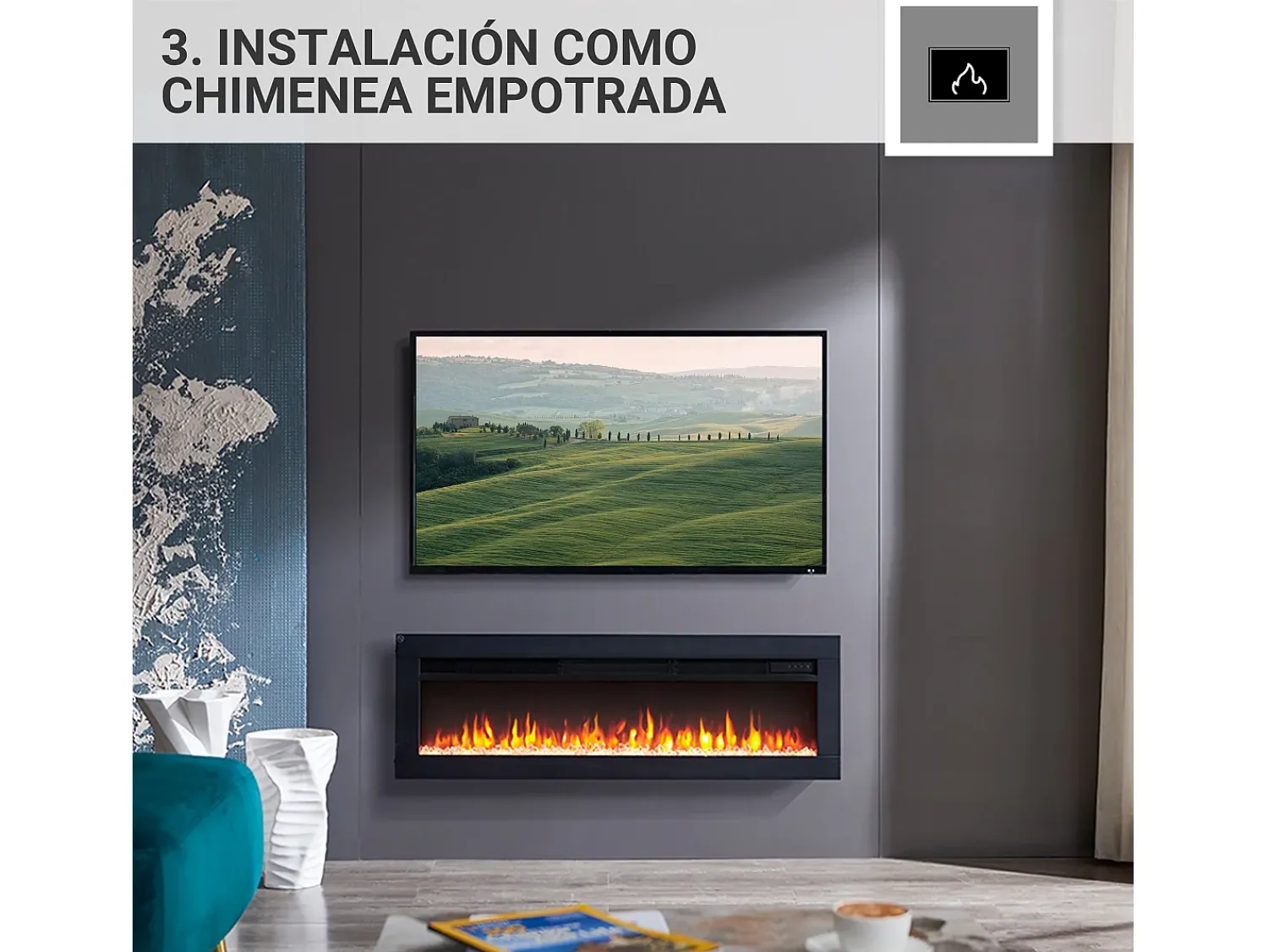 Lareira elétrica BALDERIA Agnes 40 - Lareira de chão, de parede ou embutida -^ Lareira
