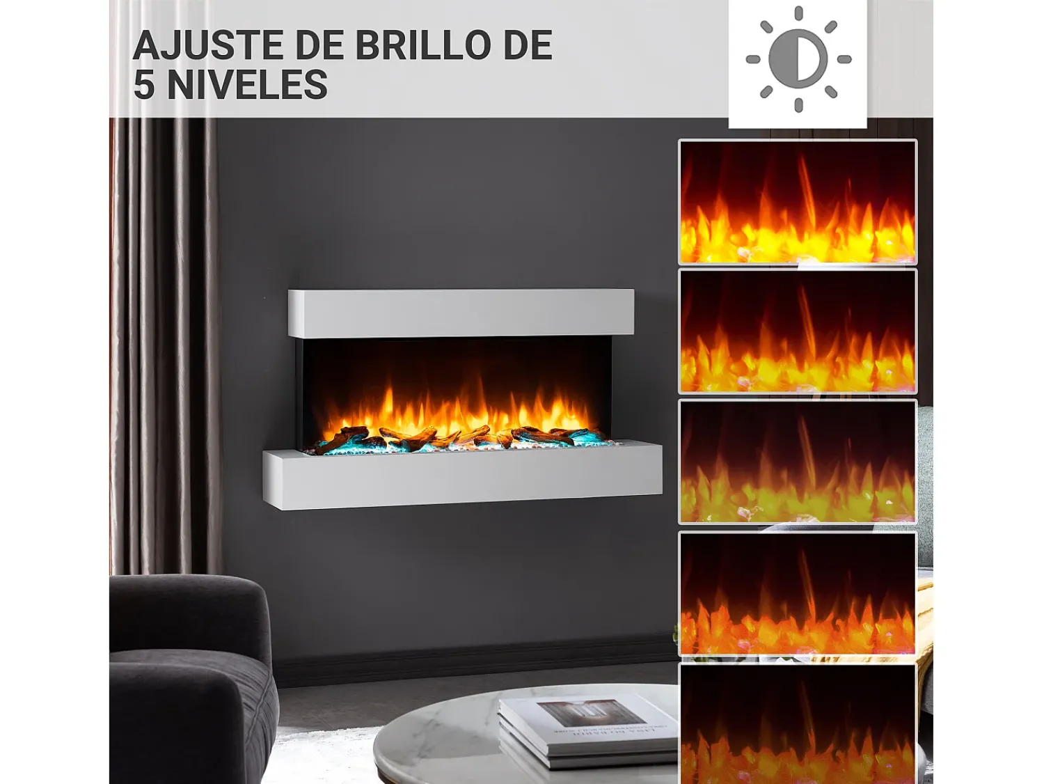 Lareira| Lareira elétrica BALDERIA Ignis - Lareira de parede - Branca Branco