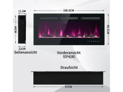 Hauss Spole Lareira elétrica com 12 cores de chama - Montagem na parede ou embutida - Preta 106,5×46,5×12^ Lareira