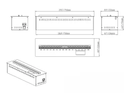 Lareira elétrica com queimador de inserção embutido APP vapor de água 3D 75 PRO-LINE Cinzento