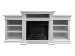 Lareira elétrica de chão BIDEN em madeira branca L179 x D48 x H85 Branco