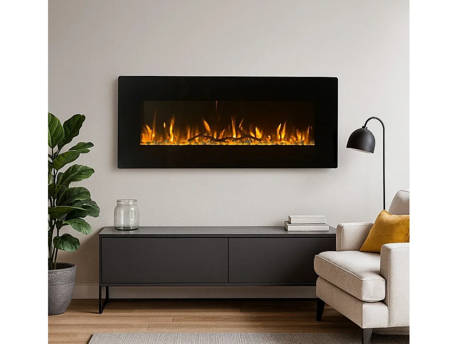 Lareira| Lareira elétrica de parede DALLAS L127 x D 11 x H50 Preto