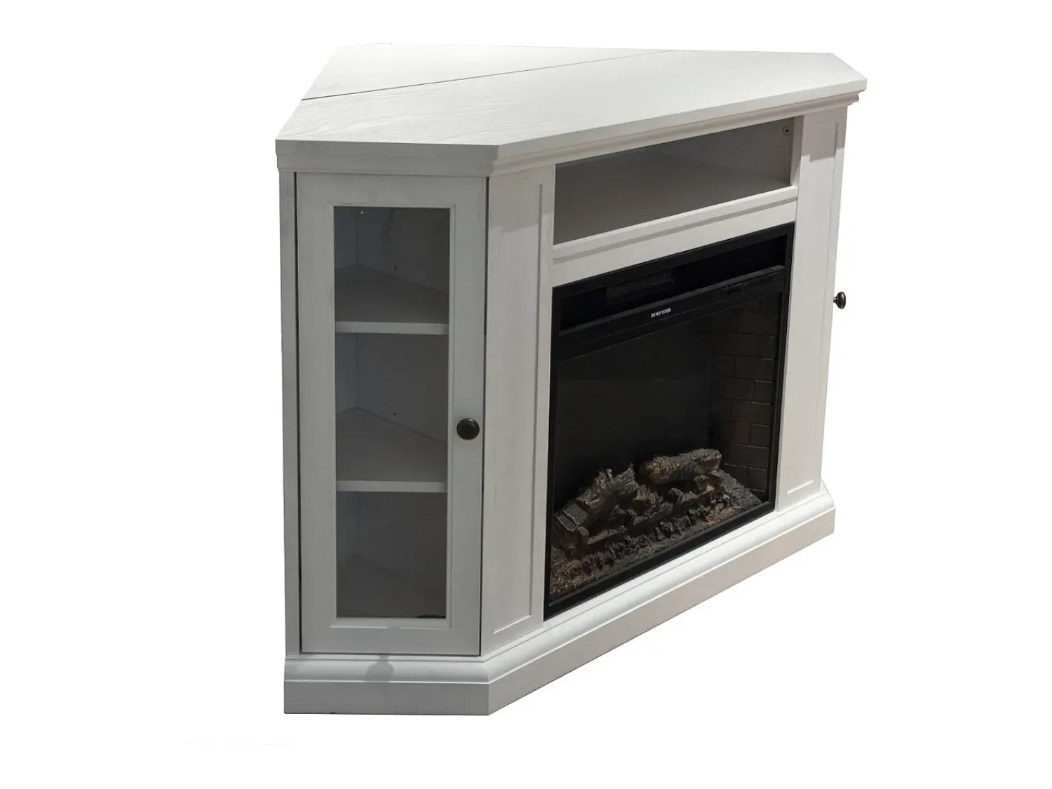 Lareira* Lareira elétrica lareira de canto MADISON em madeira branca L126 x D78 x H83 Branco