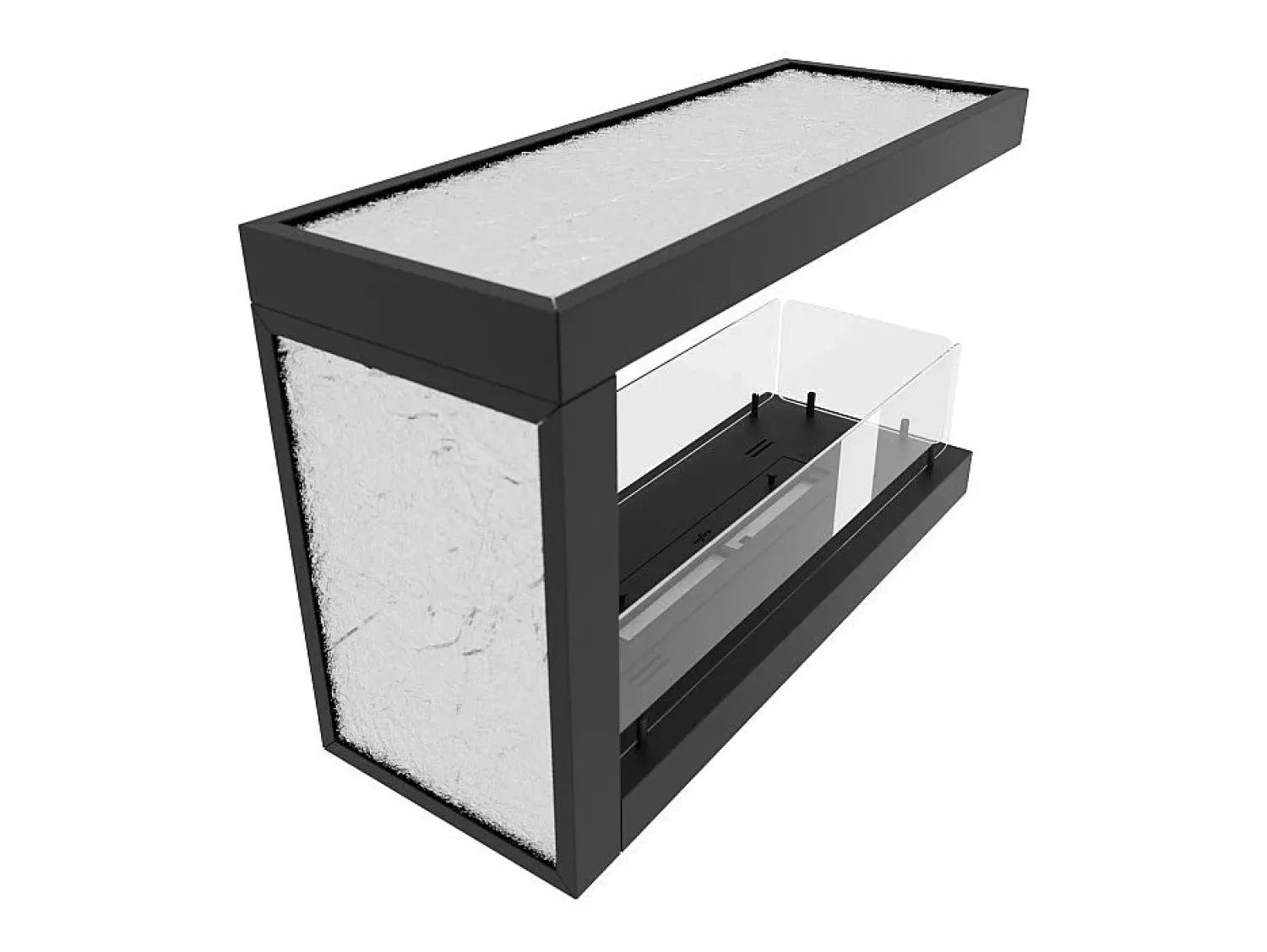 Best Lareira embutida a bioetanol design U800 com vidro aberto em 3 lados, queimador de 0,7 litros Preto