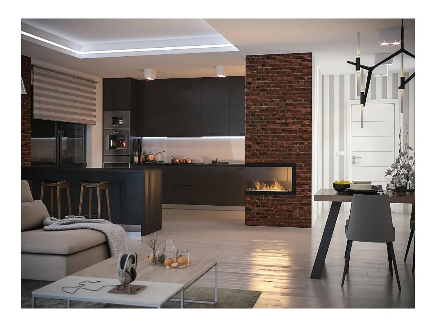 Best Lareira embutida a bioetanol design U800 com vidro aberto em 3 lados, queimador de 0,7 litros Preto