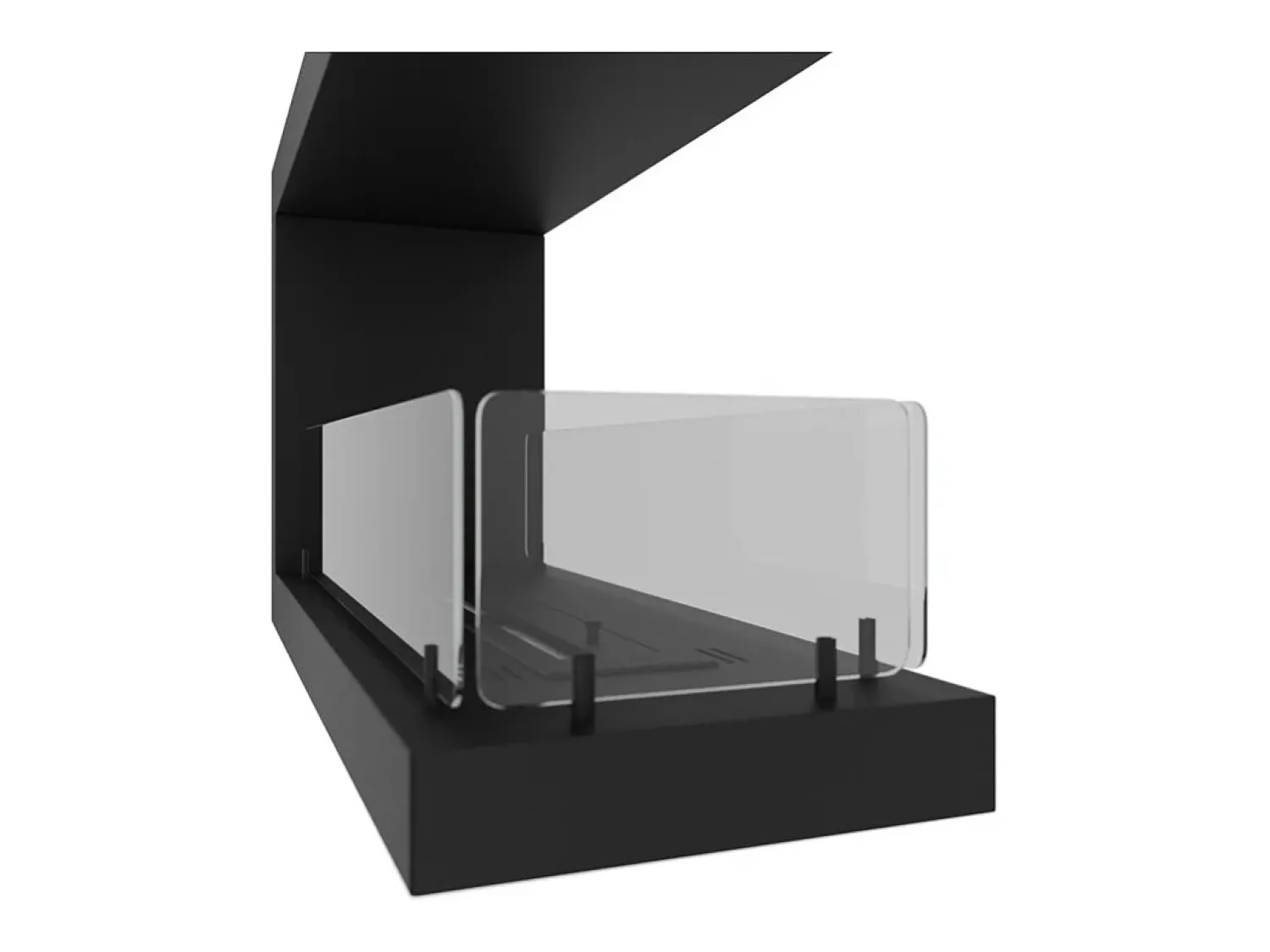 Best Lareira embutida a bioetanol design U800 com vidro aberto em 3 lados, queimador de 0,7 litros Preto
