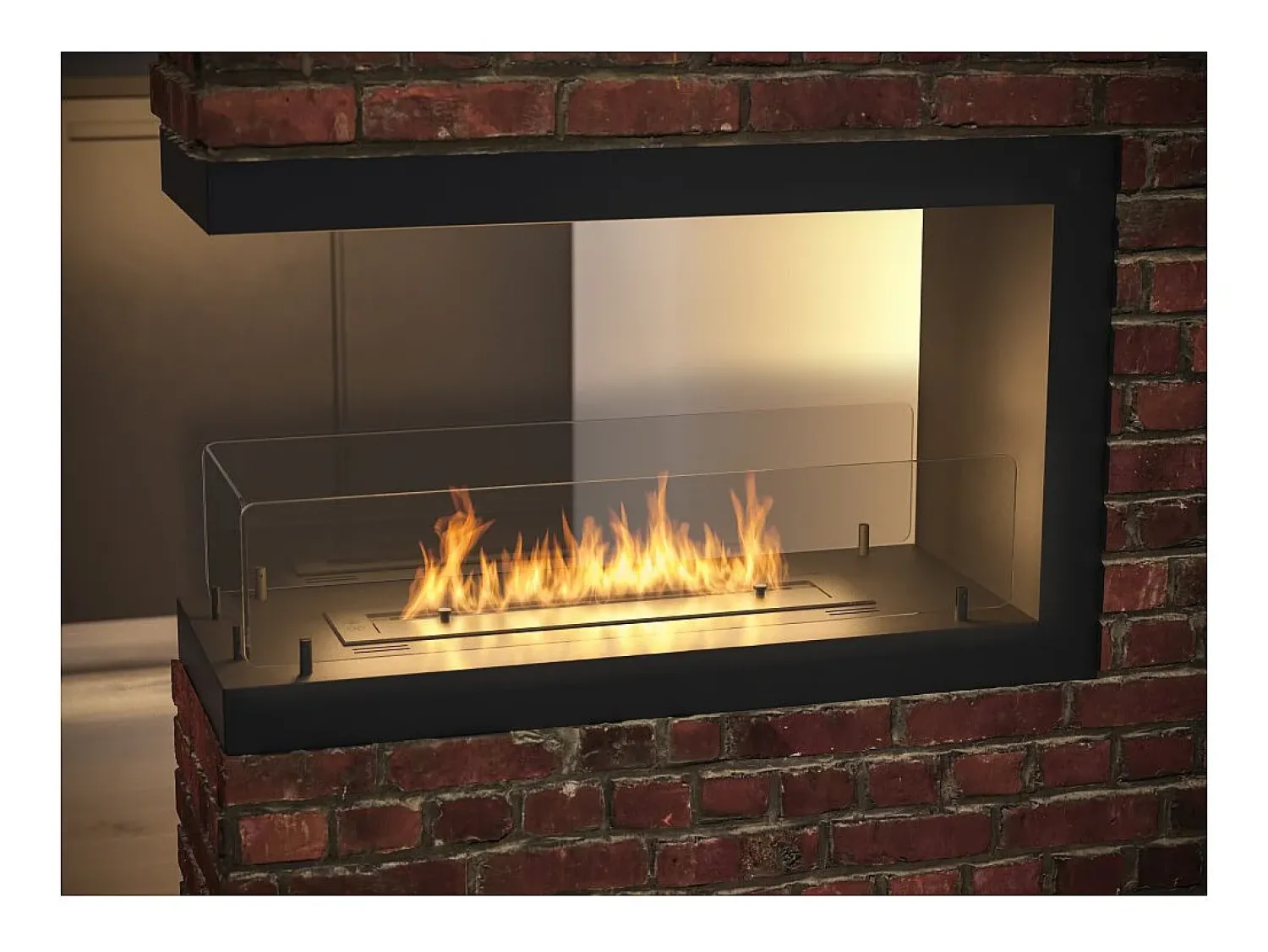 Best Lareira embutida a bioetanol design U800 com vidro aberto em 3 lados, queimador de 0,7 litros Preto