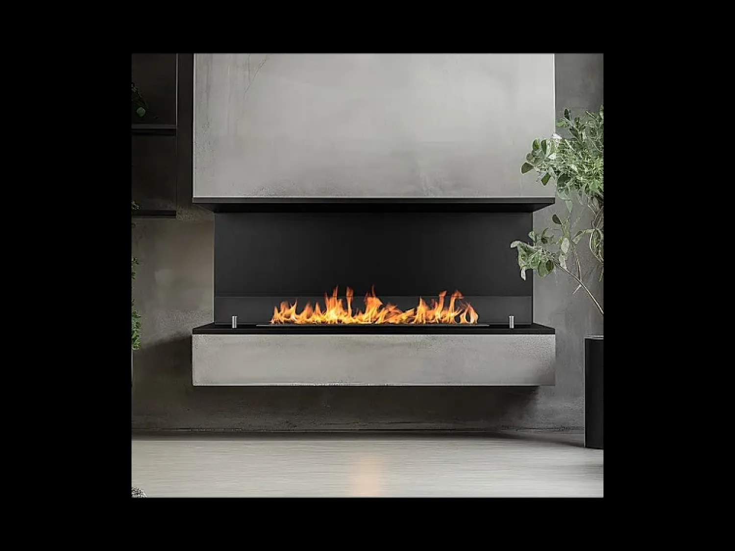 New Lareira embutida a bioetanol Biolareira tripla com 3 lados abertos 120x50 TREVI 120 Preto