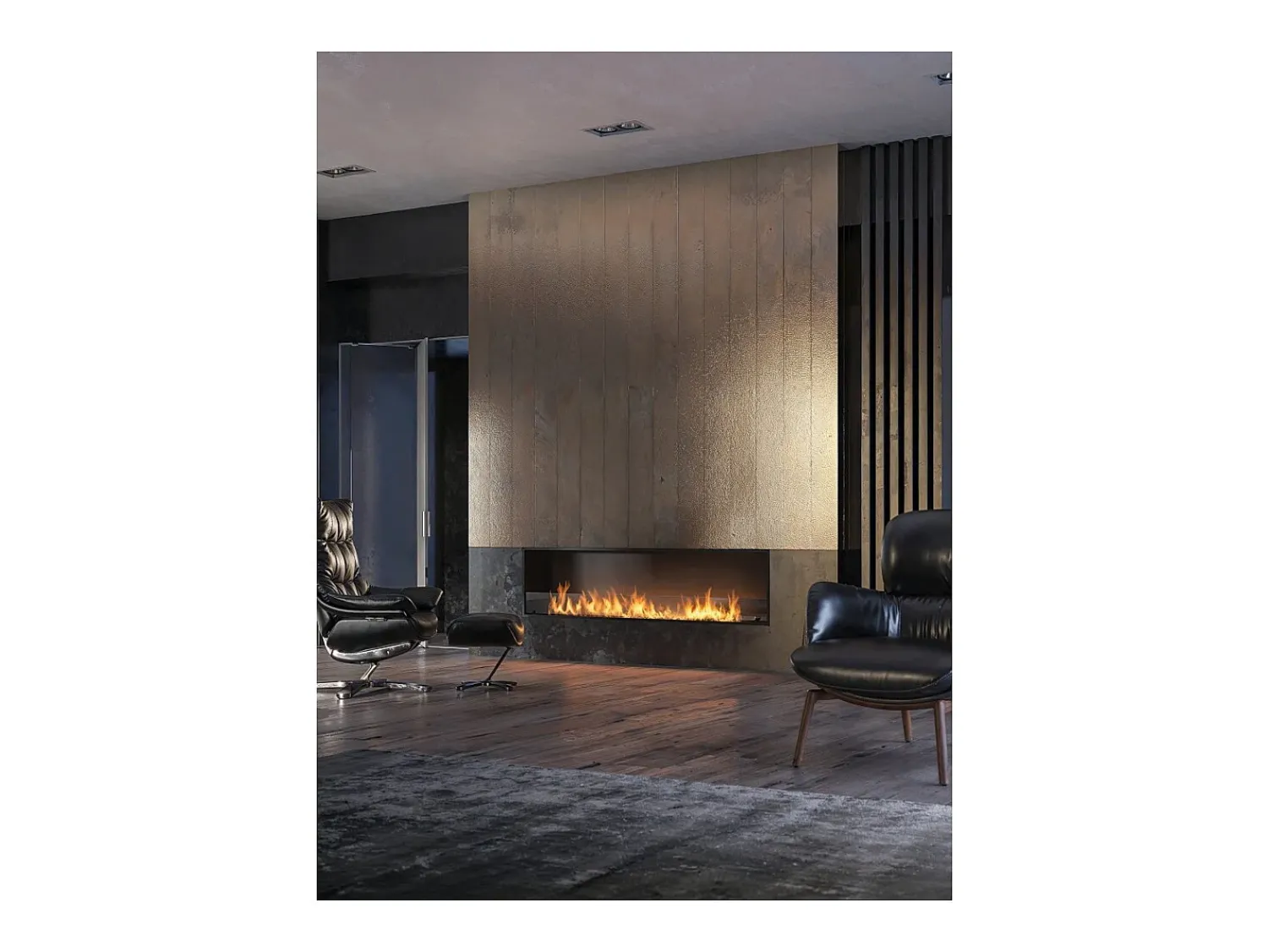 Lareira* Lareira embutida a bioetanol Inside Black 2000 - fosco, com vidro, queimador de 6 L, design moderno Preto