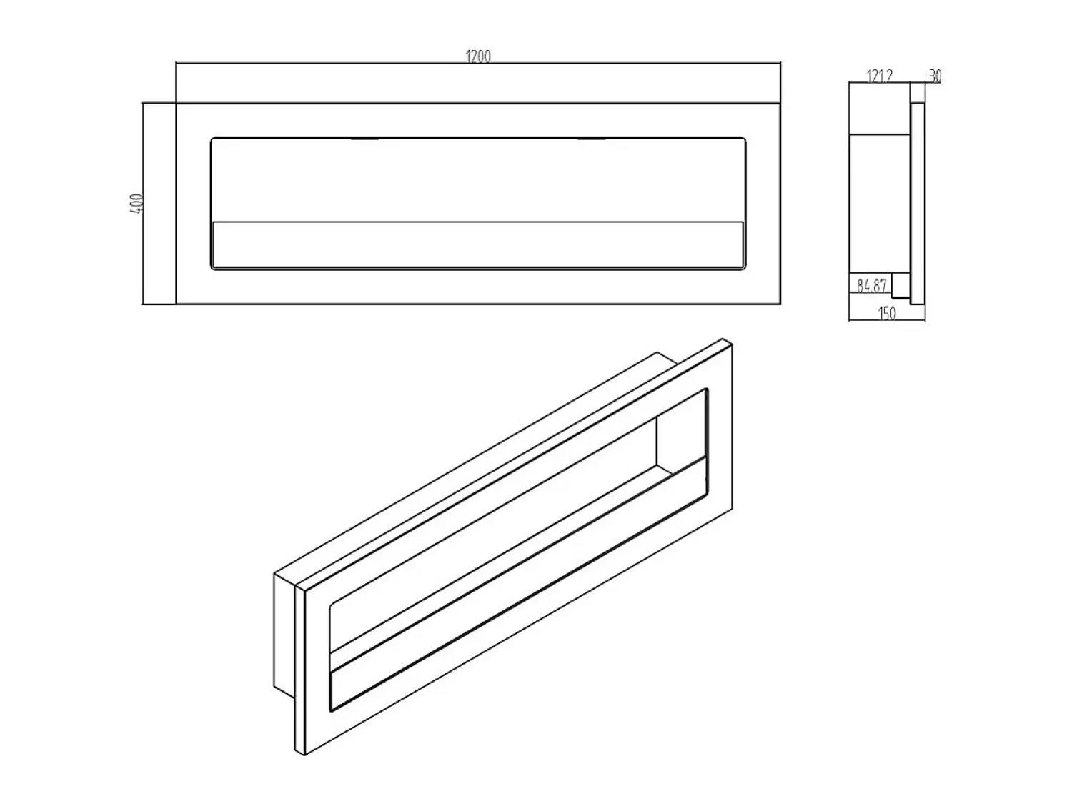 Lareira| Lareira embutida a bioetanol de parede 120x40 LIVORNO 120 Preto
