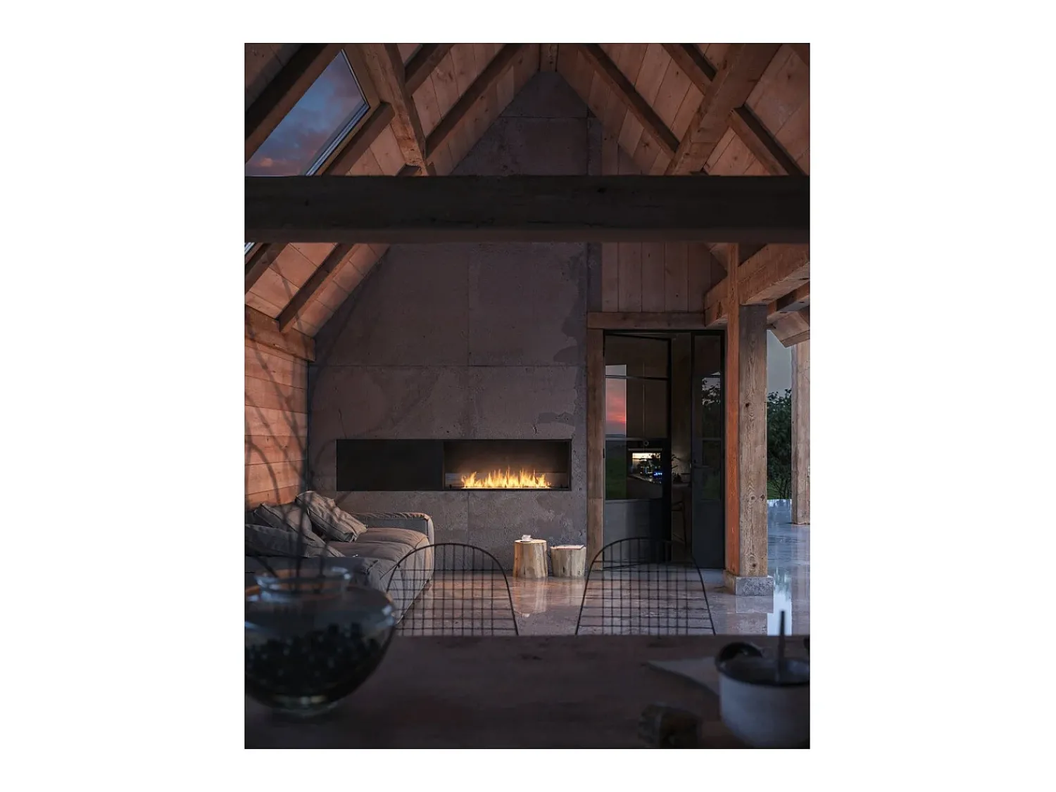 Lareira* Lareira embutida a bioetanol Inside Black 1200 - fosco, com vidro, queimador de 4 litros, design moderno Preto