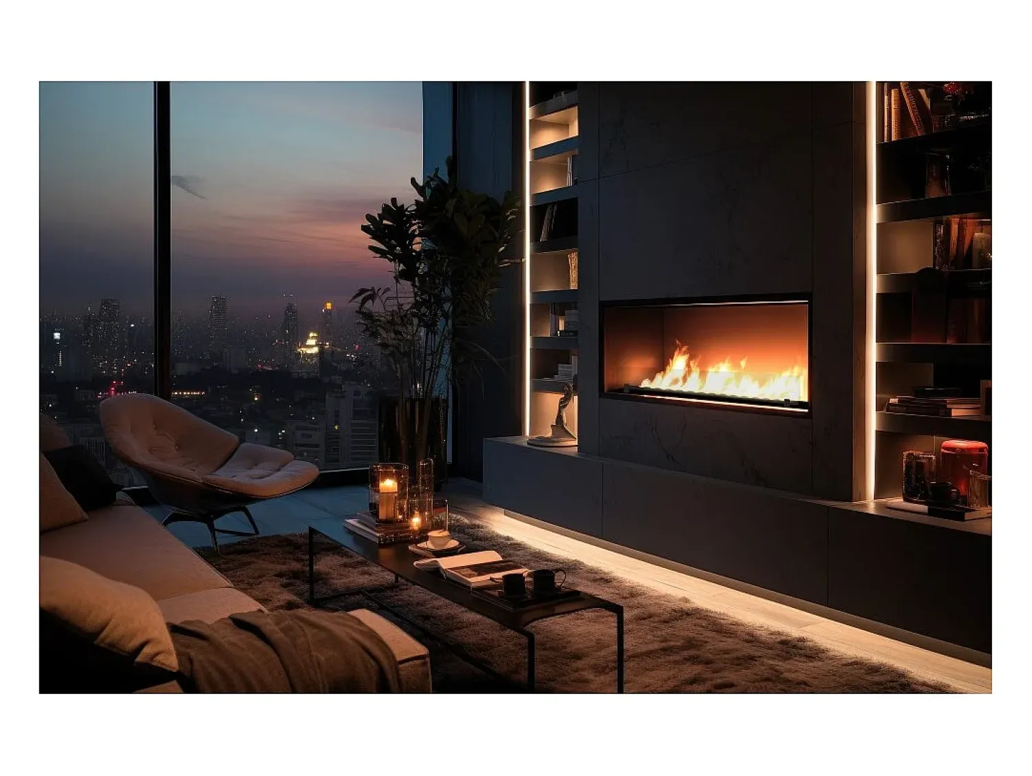 Lareira* Lareira embutida a bioetanol Inside Black 1200 - fosco, com vidro, queimador de 4 litros, design moderno Preto