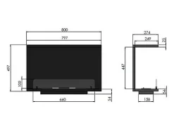 Lareira* Lareira embutida a bioetanol design C800 V2 com vidro aberto em 3 lados, queimador de 0,7 litros Preto
