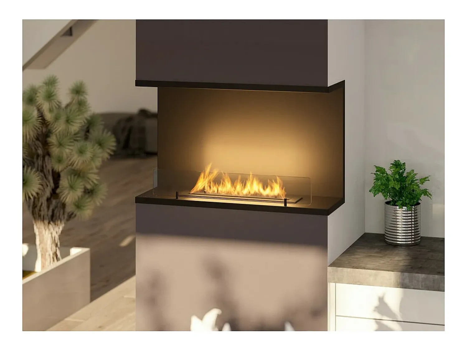 Lareira* Lareira embutida a bioetanol design C800 V2 com vidro aberto em 3 lados, queimador de 0,7 litros Preto