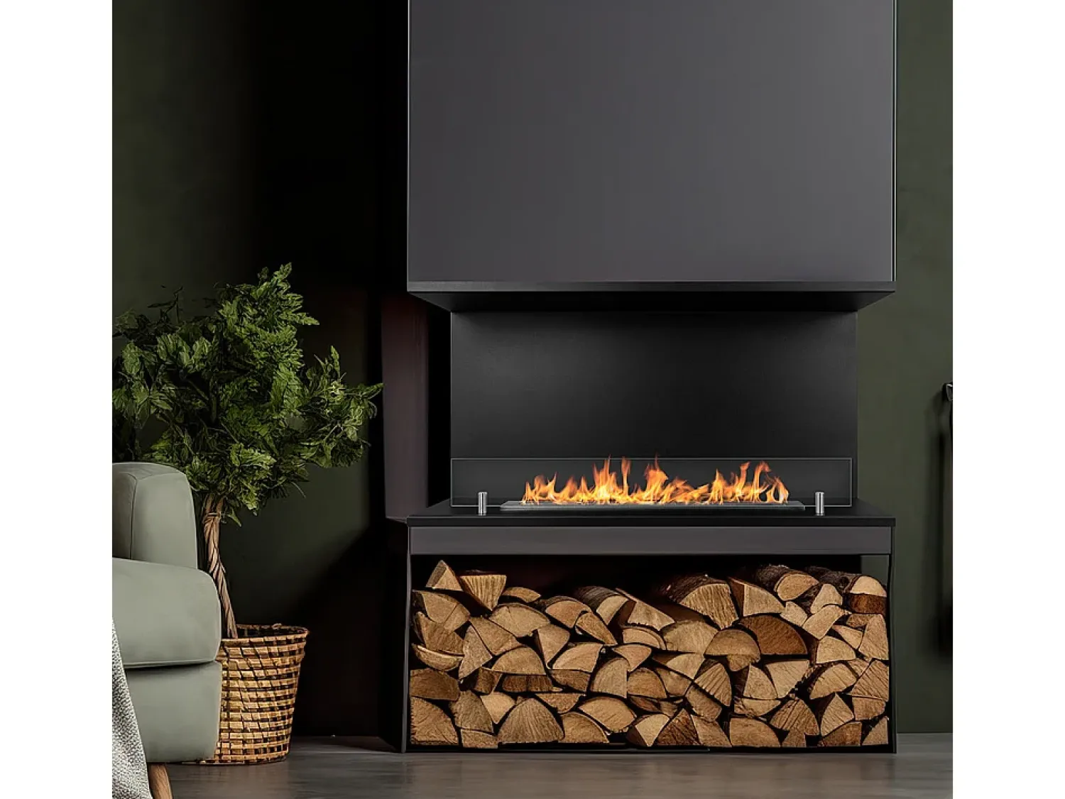 Discount Lareira embutida a bioetanol Biolareira tripla com 3 lados abertos 90x45 TREVI 90 Preto