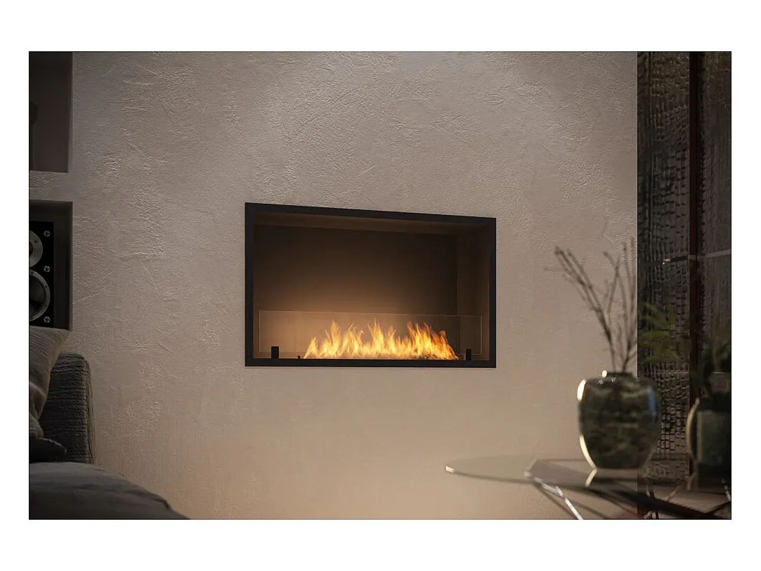 Lareira embutida a bioetanol Inside Black 800 - fosco, com vidro, queimador de 1L, design moderno^ Lareira