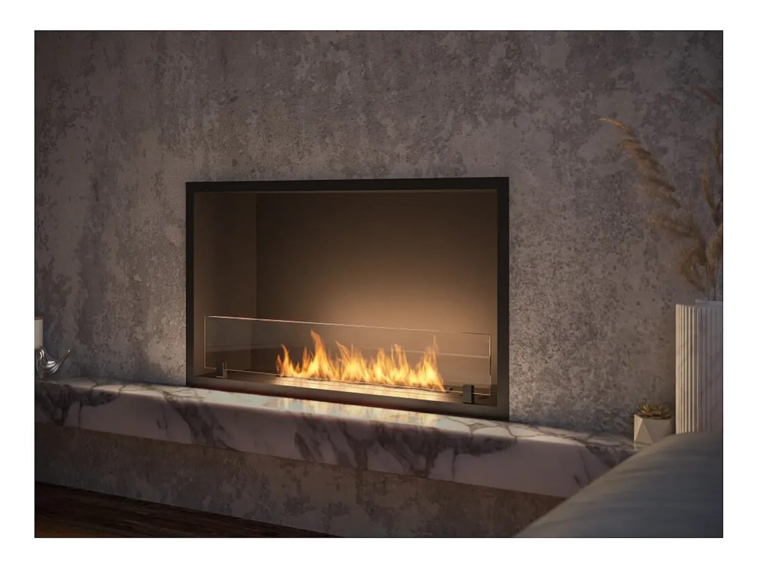 Lareira embutida a bioetanol Inside Black 800 - fosco, com vidro, queimador de 1L, design moderno^ Lareira