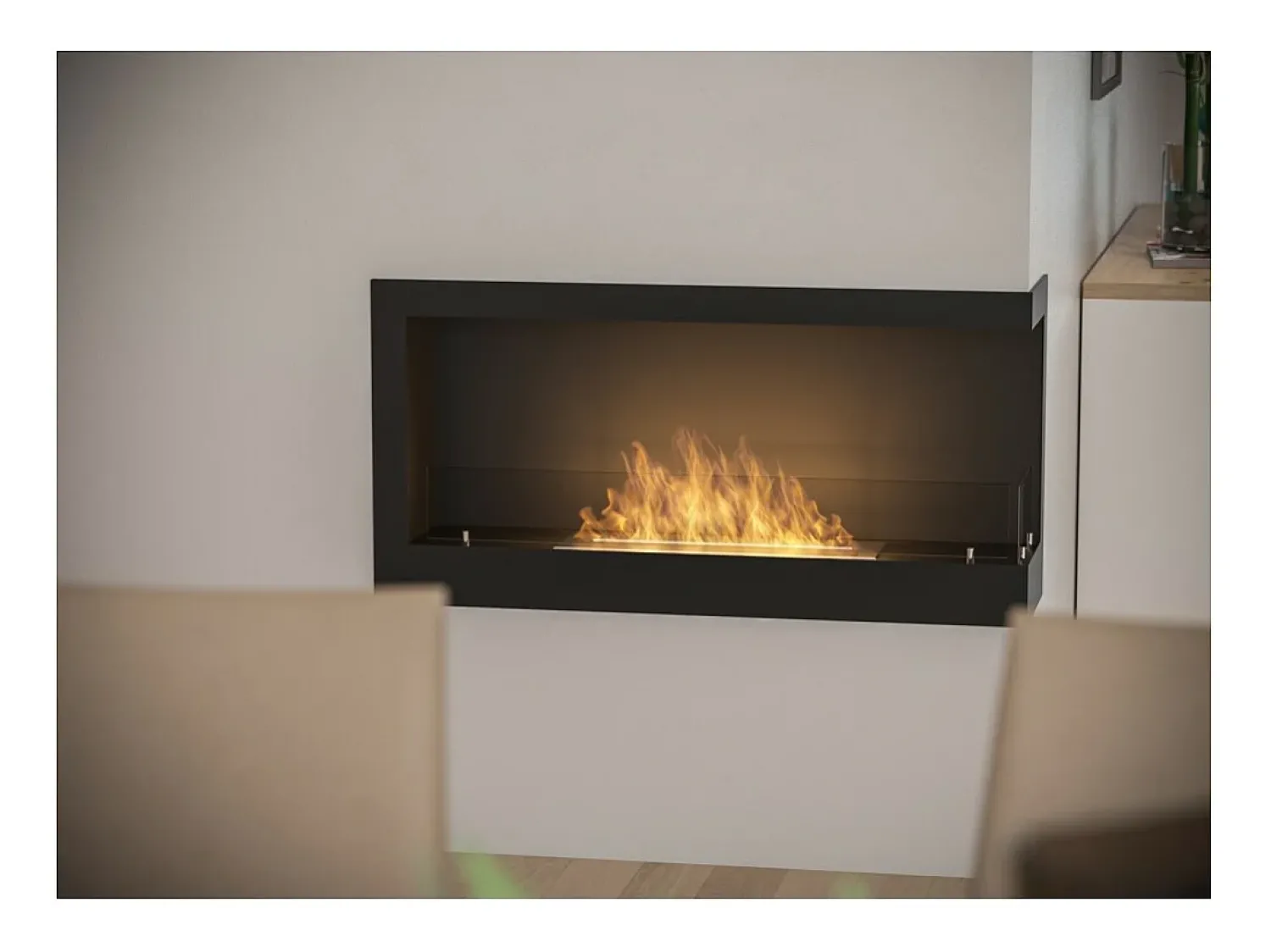 Online Lareira embutida a bioetanol Corner 900 Right SimpleFire com vidro Preto