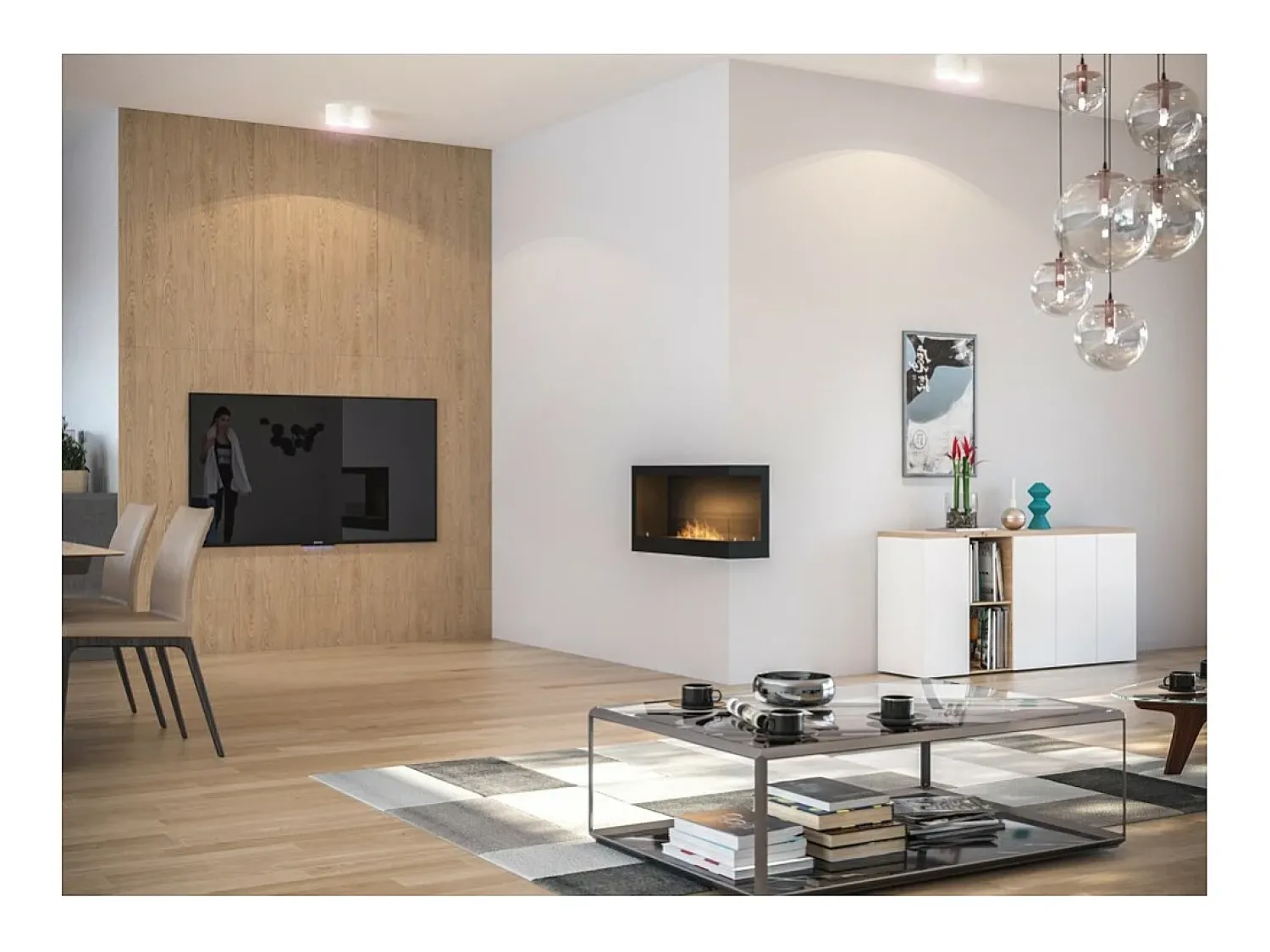 Online Lareira embutida a bioetanol Corner 900 Right SimpleFire com vidro Preto