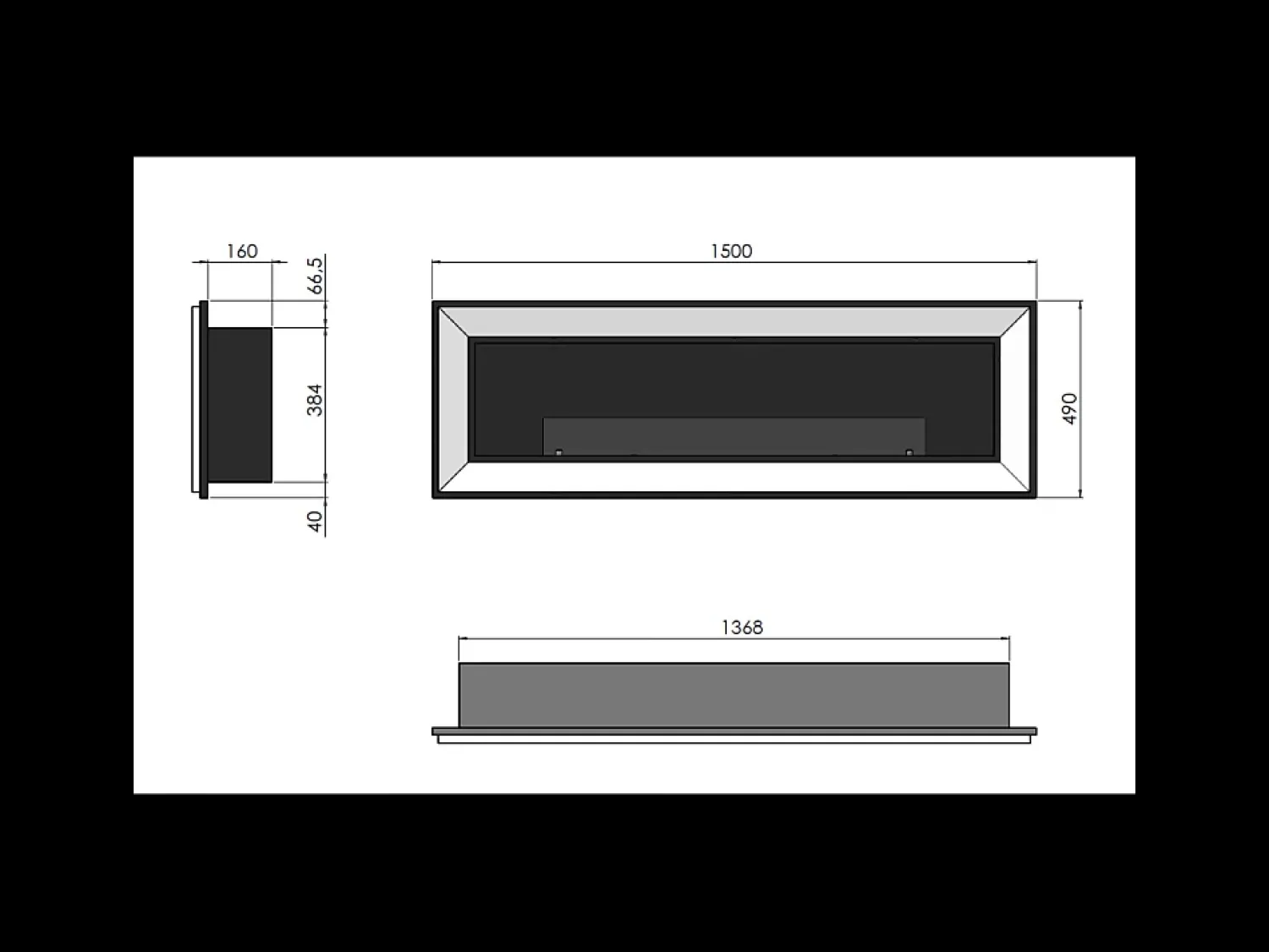 Hot Lareira embutida a bioetanol Frame 1500 SimpleFire com vidro Preto