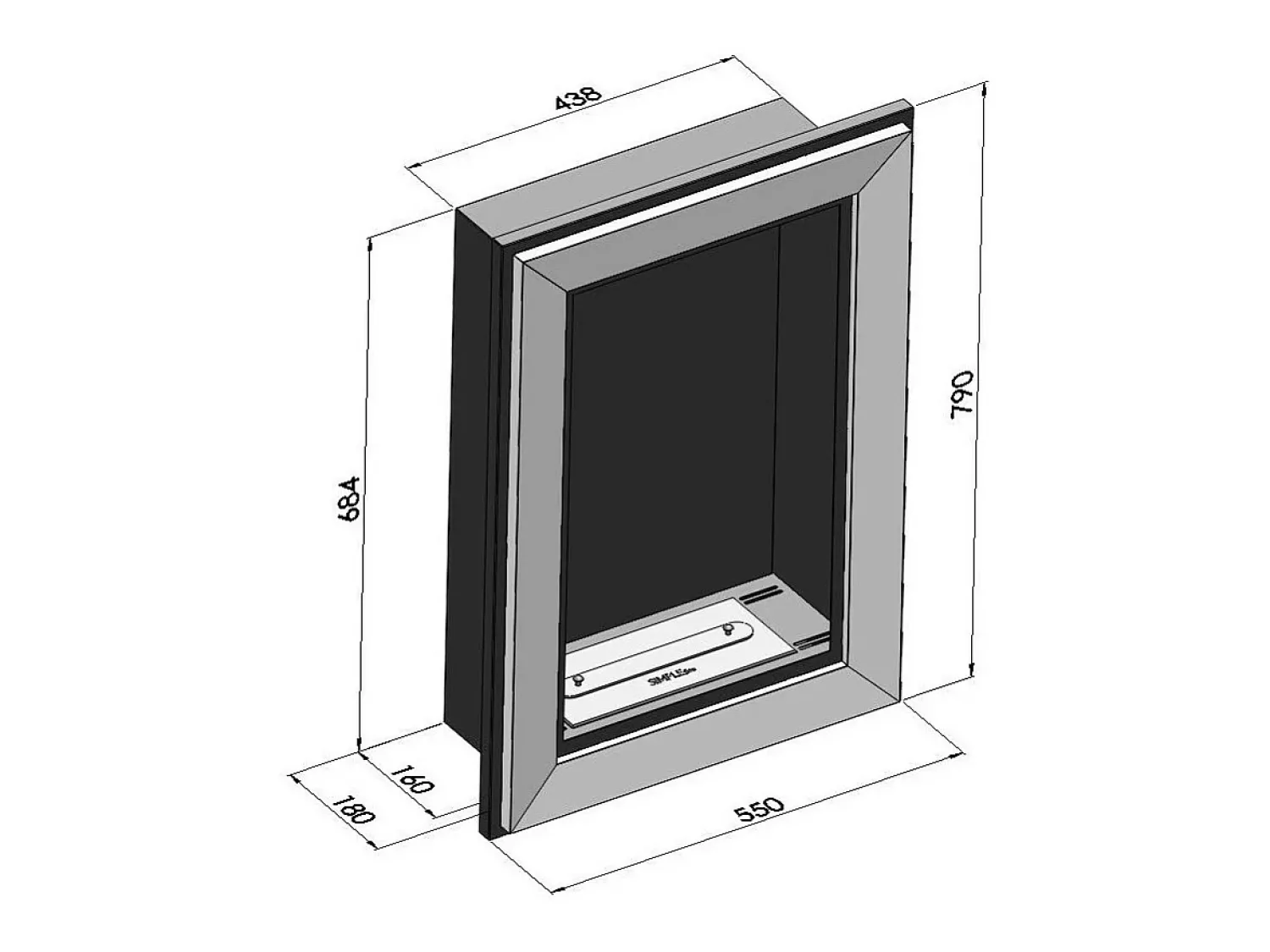 Lareira* Lareira embutida a bioetanol Frame 550 SimpleFire com vidro Preto