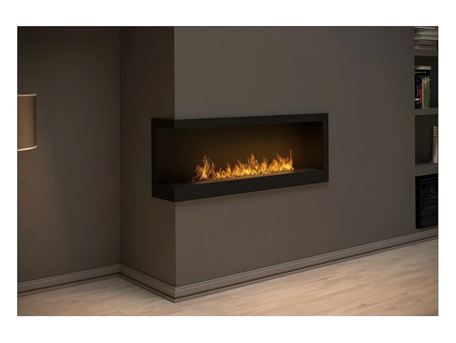 Lareira* Lareira embutida a bioetanol Corner 1200 Left SimpleFire com vidro Preto