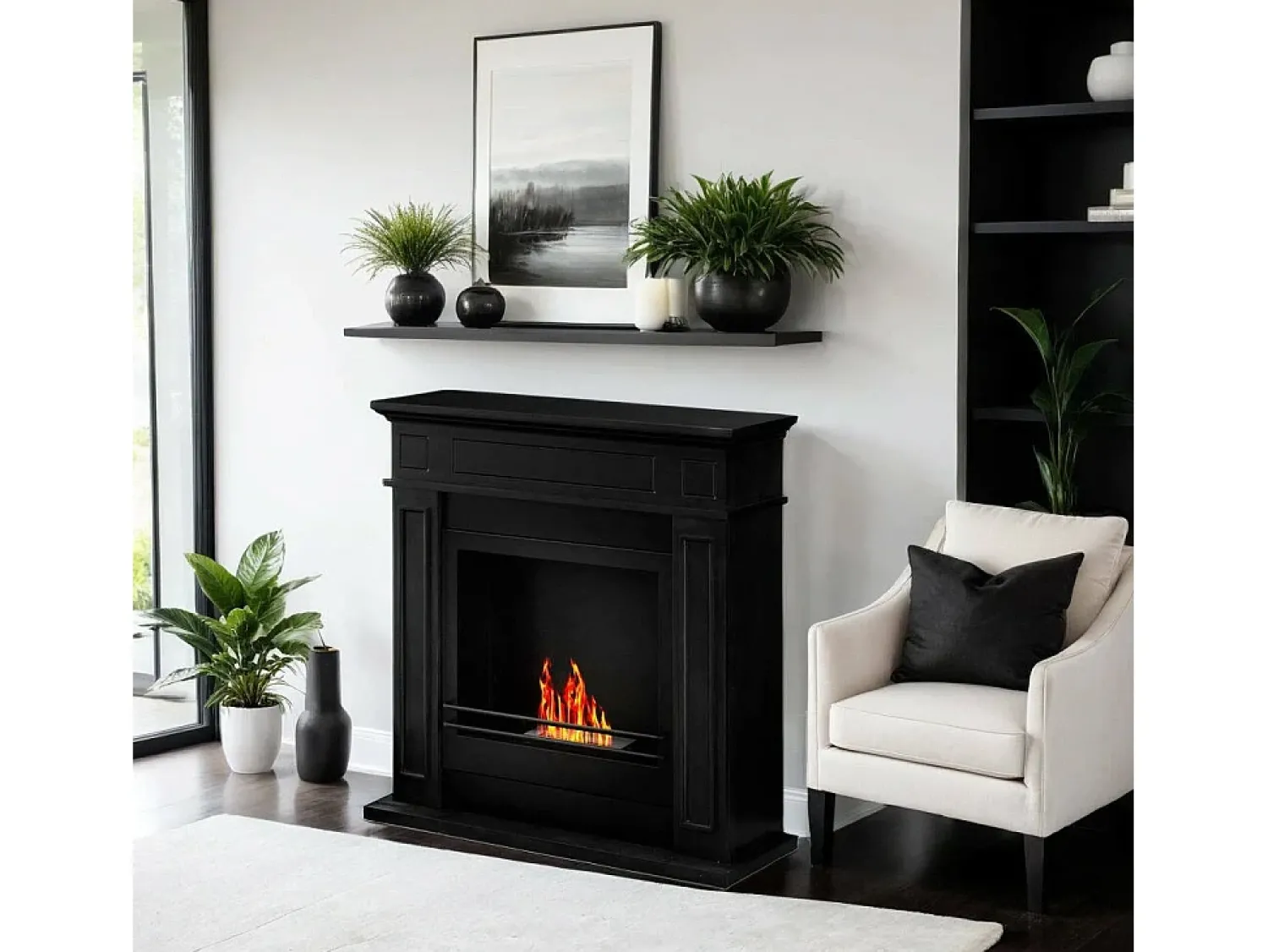 Discount Dmora Lareira Fuego a bioetanol, Lareira ecológica, Lareira sem fumo, Aquecedor a etanol, Fabricado em Itália, 91x28 h90 cm, Preto