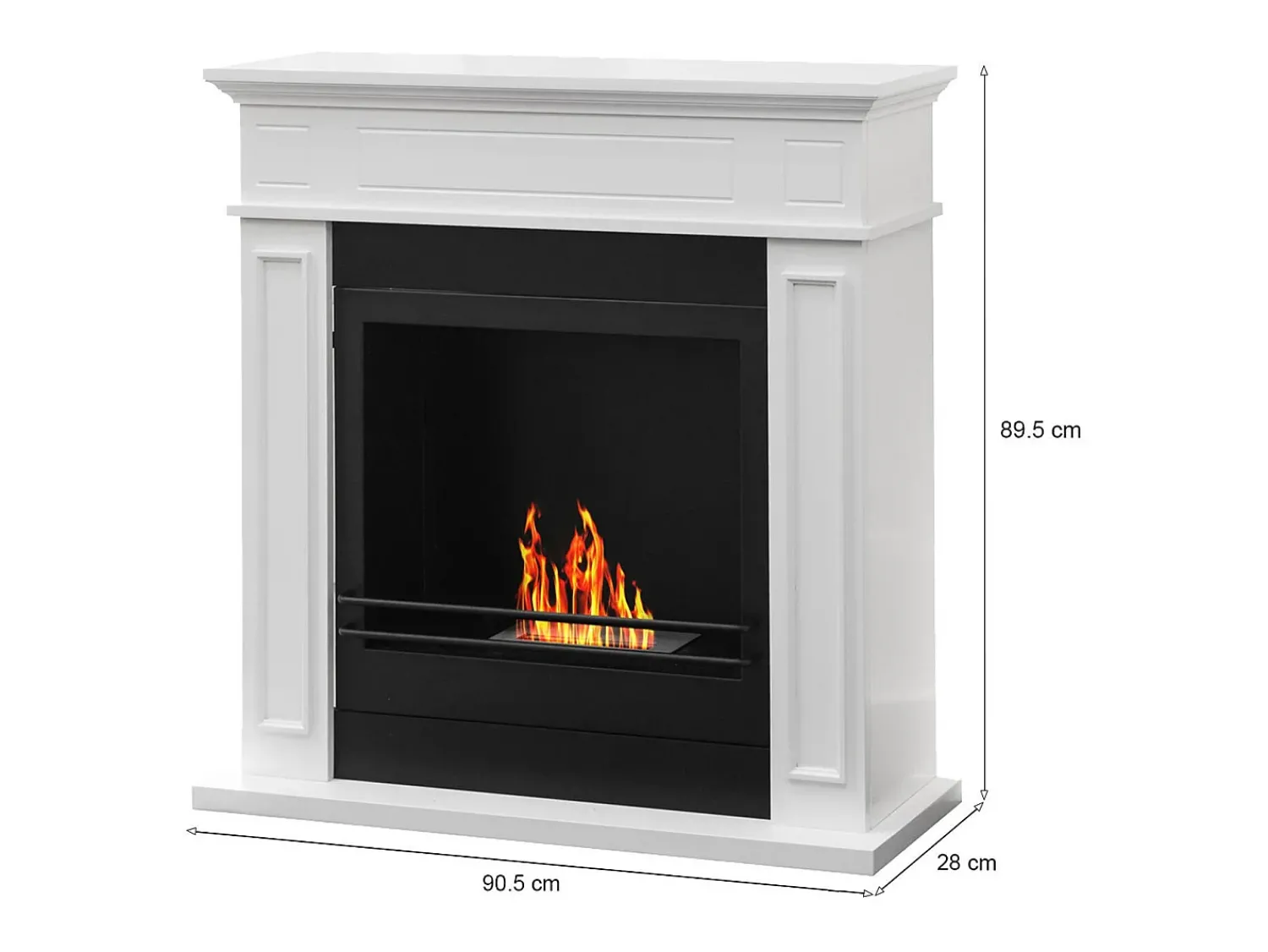 New Dmora Lareira Fuego a bioetanol, Lareira ecológica, Lareira sem fumo, Aquecedor a etanol, Fabricado em Itália, 91x28 h90 cm, Branco