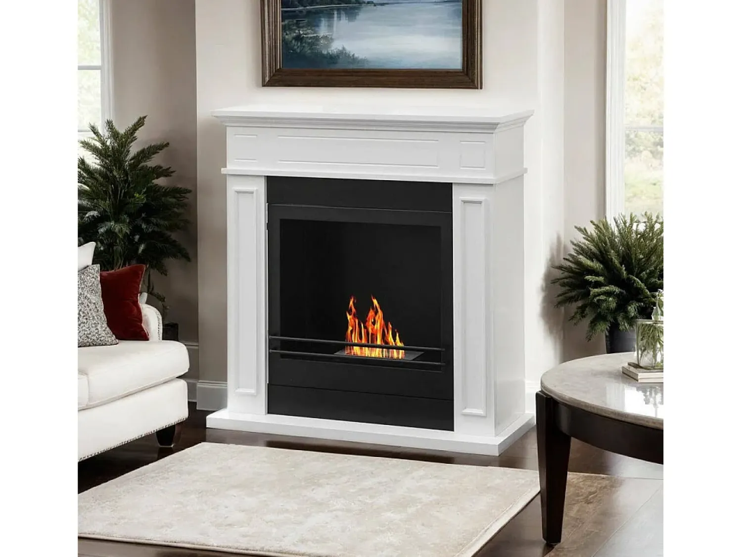 New Dmora Lareira Fuego a bioetanol, Lareira ecológica, Lareira sem fumo, Aquecedor a etanol, Fabricado em Itália, 91x28 h90 cm, Branco
