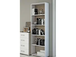 Dmora Libreria Girasole, Biblioteca a 4 ripiani regolabili, Scaffale per libri, Mobile da parete con ripiani, 100% Made in Italy, 60x30h195 cm, Bianco e Rovere Branco