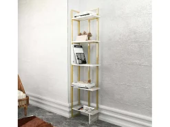Prateleira|Dmora Livraria Dbradari, Prateleira de uffIcio, Porta-livros móvel, Biblioteca, 45x22h180 cm, e Dourado Branco