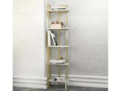 Prateleira|Dmora Livraria Dbradari, Prateleira de uffIcio, Porta-livros móvel, Biblioteca, 45x22h180 cm, e Dourado Branco