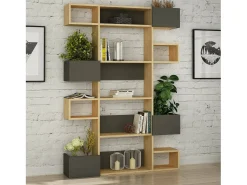 Prateleira|Dmora Livraria Dpiron, Estante de escritório, Estante de livros, Biblioteca, 120x20h171 cm, Carvalho e Antracite Castanho
