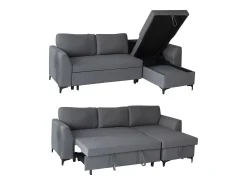 Sofá*Happy Garden LOGAN Sofá-cama de canto de 3 lugares Cinzento
