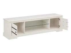 Móvel De Tv|Loft24 Loki | Armário baixo com 2 portas e 1 prateleira de vidro em pinho Branco