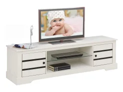 Móvel De Tv|Loft24 Loki | Armário baixo com 2 portas e 1 prateleira de vidro em pinho Branco