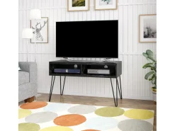 Móvel De Tv|Novogratz Loki | Armário expositor com 1 porta e 2 gavetas em pinho branco Preto