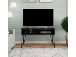 Móvel De Tv|Novogratz Loki | Armário expositor com 1 porta e 2 gavetas em pinho branco Preto