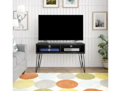 Móvel De Tv|Novogratz Loki | Armário expositor com 1 porta e 2 gavetas em pinho branco Preto