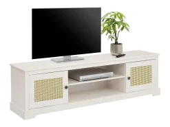 Móvel De Tv*Loft24 Loki | Móvel inferior com 2 portas e 1 prateleira de vidro em pinho Branco