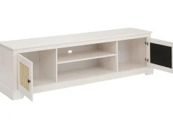 Móvel De Tv*Loft24 Loki | Móvel inferior com 2 portas e 1 prateleira de vidro em pinho Branco
